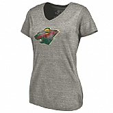 Women's Minnesota Wild Distressed Team Logo Tri Blend V Neck T-Shirt Ash FengYun,baseball caps,new era cap wholesale,wholesale hats